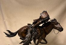 Vic Payne Circle The Wagons Native American Indian headdress running horse western bronze sculpture