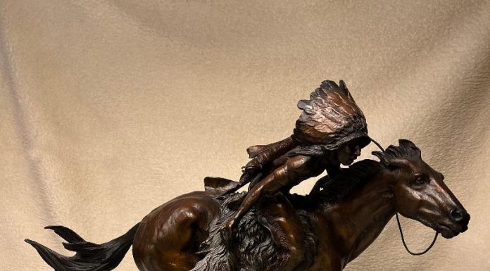 Vic Payne Circle The Wagons Native American Indian headdress running horse western bronze sculpture