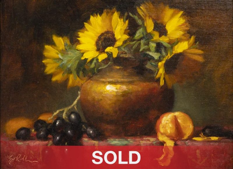 Elizabeth Robins Sunflowers In Copper Pot Study stillife oil painting