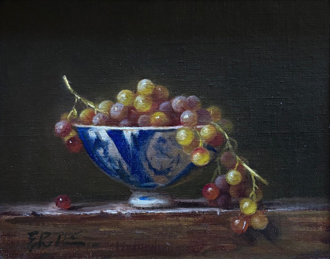 Elizabeth Robbins Your Cup Overfloweth still life stillife oil painting fruit grapes