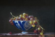 Elizabeth Robbins Your Cup Overfloweth still life stillife oil painting fruit grapes