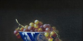 Elizabeth Robbins Your Cup Overfloweth still life stillife oil painting fruit grapes