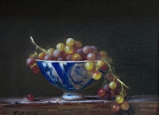 Elizabeth Robbins Your Cup Overfloweth still life stillife oil painting fruit grapes