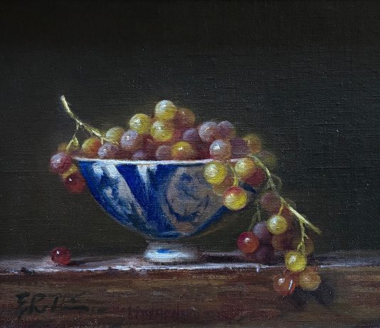 Elizabeth Robbins Your Cup Overfloweth still life stillife oil painting fruit grapes
