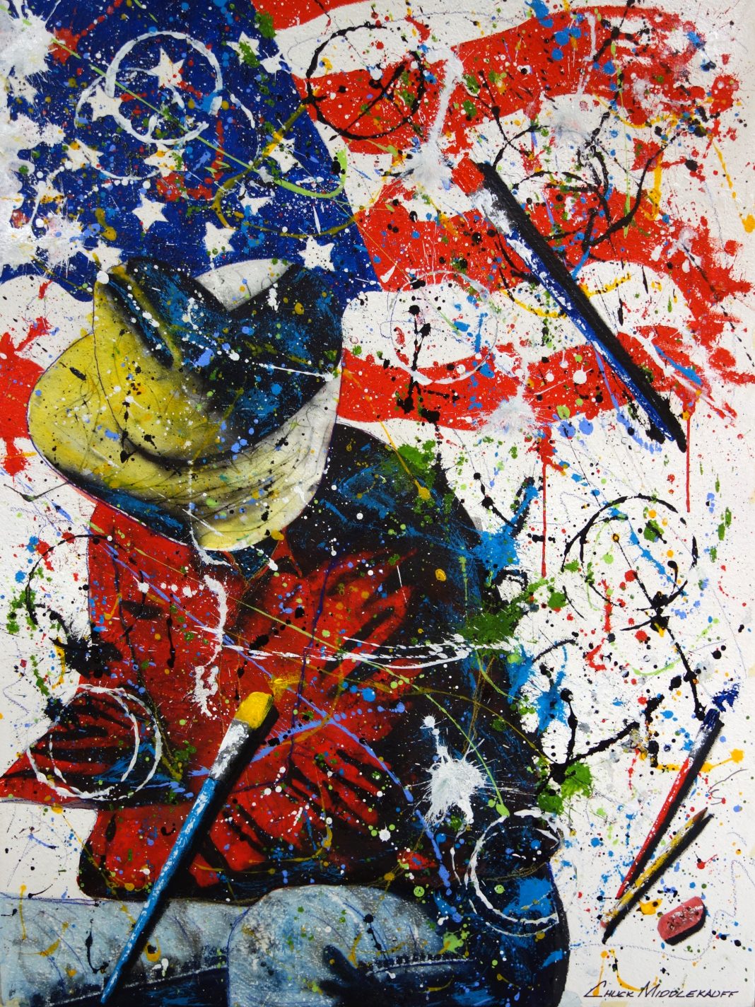 Chuck Middlekauff Born and Bred in the U.S.A. America American flag Stars and Stripes cowboy cowboy hat western oil painting pop art colorful painting