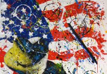 Chuck Middlekauff Born and Bred in the U.S.A. America American flag Stars and Stripes cowboy cowboy hat western oil painting pop art colorful painting