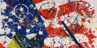 Chuck Middlekauff Born and Bred in the U.S.A. America American flag Stars and Stripes cowboy cowboy hat western oil painting pop art colorful painting