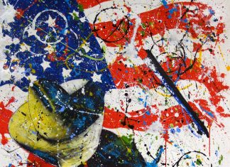 Chuck Middlekauff Born and Bred in the U.S.A. America American flag Stars and Stripes cowboy cowboy hat western oil painting pop art colorful painting