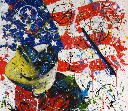 Chuck Middlekauff Born and Bred in the U.S.A. America American flag Stars and Stripes cowboy cowboy hat western oil painting pop art colorful painting