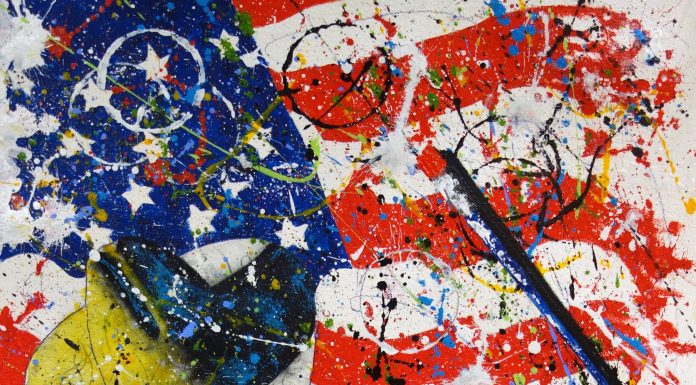 Chuck Middlekauff Born and Bred in the U.S.A. America American flag Stars and Stripes cowboy cowboy hat western oil painting pop art colorful painting