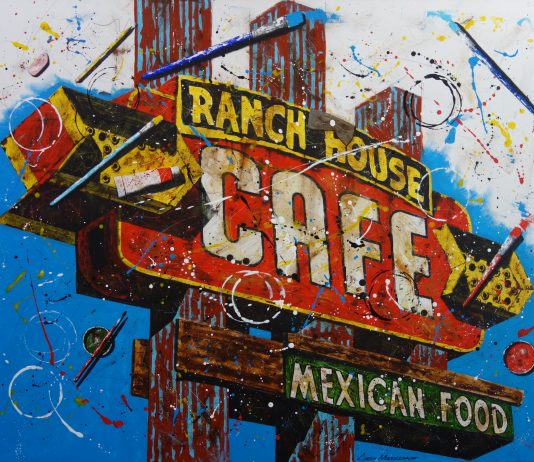 Chuck Middlekauff Fire Station Ranch House Cafe Route 66 Mexican Food Pop Art acrylic on canvas painting