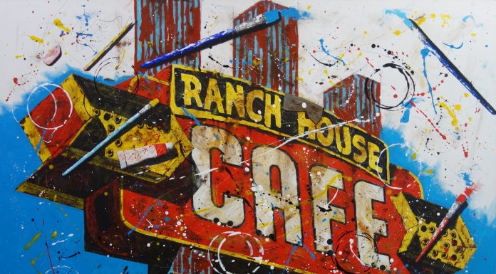 Chuck Middlekauff Fire Station Ranch House Cafe Route 66 Mexican Food Pop Art acrylic on canvas painting