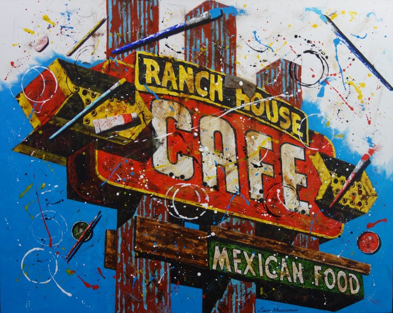 Chuck Middlekauff Fire Station Ranch House Cafe Route 66 Mexican Food Pop Art acrylic on canvas painting