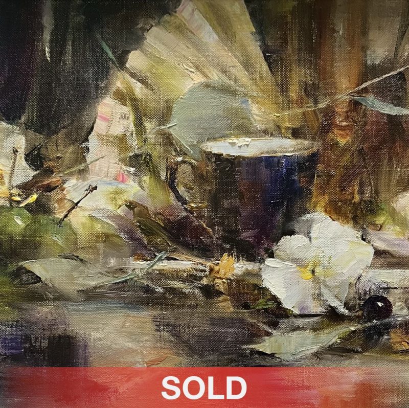 Laura Robb Fan With Cup stillife still life flower floral oil painting