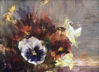 Laura Robb Pansies floral flowers stillife painting