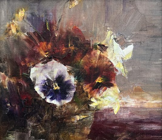 Laura Robb Pansies floral flowers stillife painting