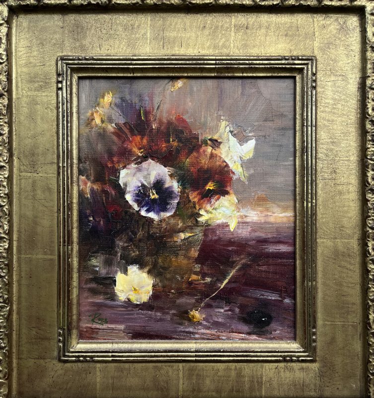 Laura Robb Pansies floral flowers stillife painting framed