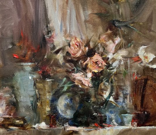 Laura Robb Pitcher With Roses floral flowers stillife oil painting