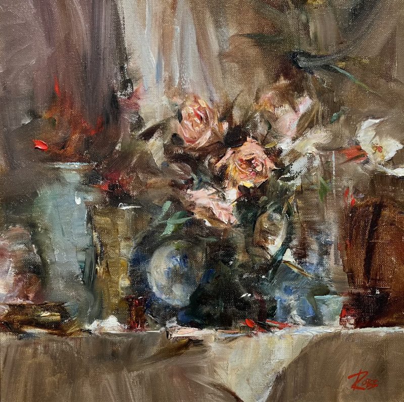 Laura Robb Pitcher With Roses floral flowers stillife oil painting