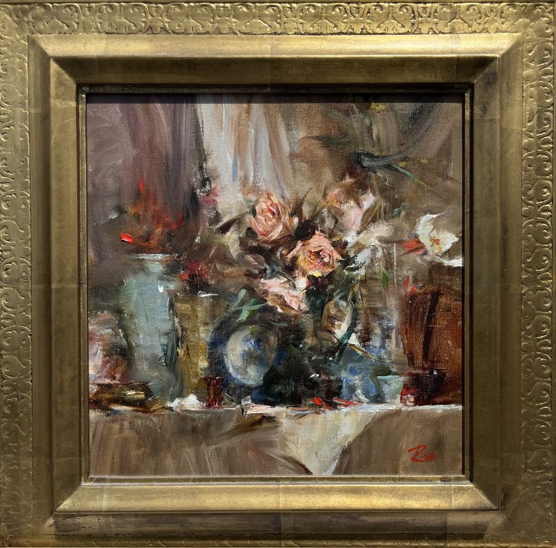 Laura Robb Pitcher With Roses floral flowers stillife oil painting framed