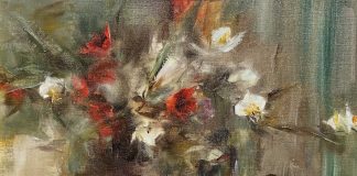 Laura Robb White and Red Bouquet stillife floral flowers oil painting