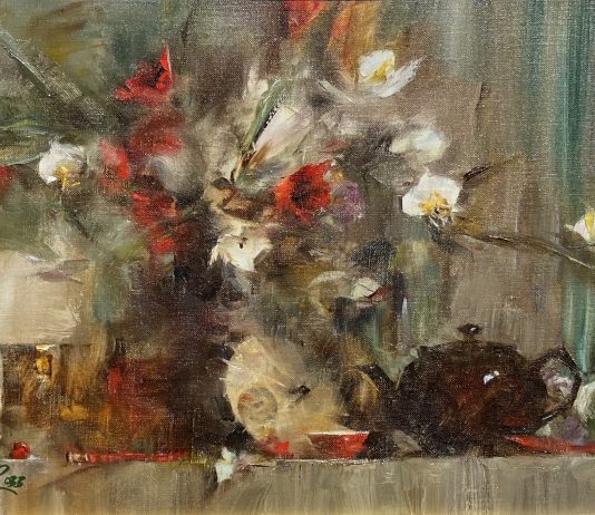 Laura Robb White and Red Bouquet stillife floral flowers oil painting