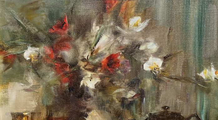 Laura Robb White and Red Bouquet stillife floral flowers oil painting