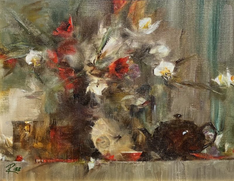 Laura Robb White and Red Bouquet stillife floral flowers oil painting