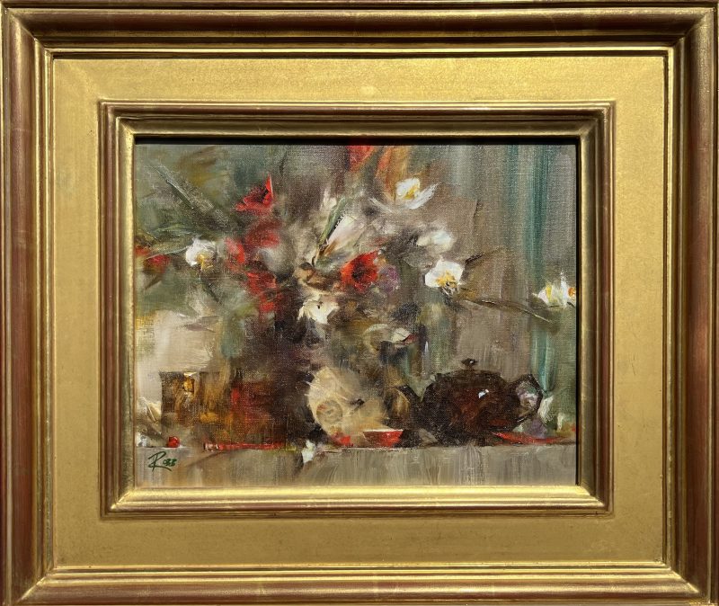 Laura Robb White and Red Bouquet stillife floral flowers oil painting framed