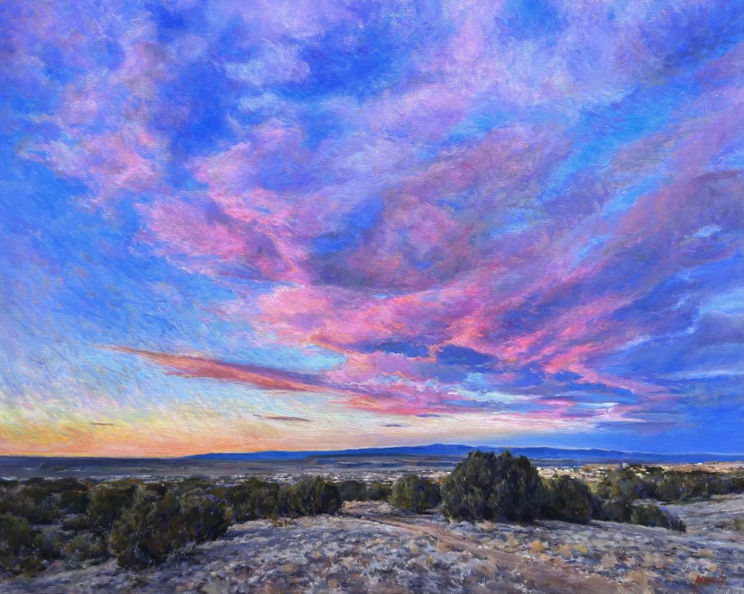 Daniel Mundy Bernalillo Overlook At Sunset moody sky skies New Mexico landscape oil painting