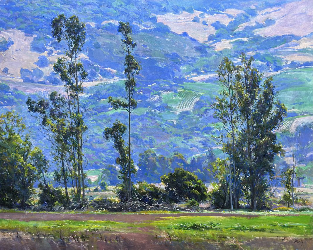 Daniel Mundy Blue Hillside Through Trees mountain landscape oil painting