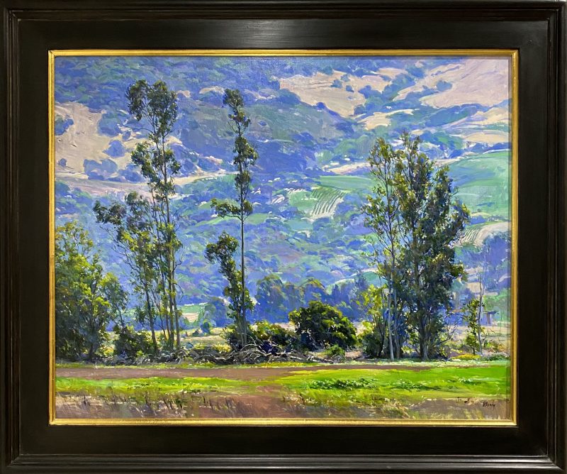 Daniel Mundy Blue Hillside Through Trees mountain landscape oil painting framed