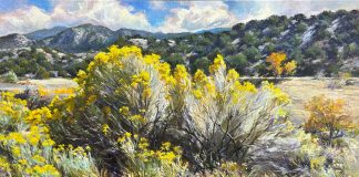Daniel Mundy Fall Chamisa Near Taos western landscape oil painting New Mexico
