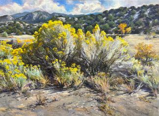 Daniel Mundy Fall Chamisa Near Taos western landscape oil painting New Mexico