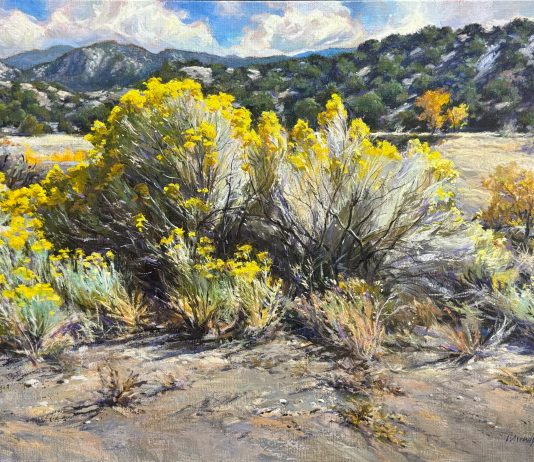 Daniel Mundy Fall Chamisa Near Taos western landscape oil painting New Mexico