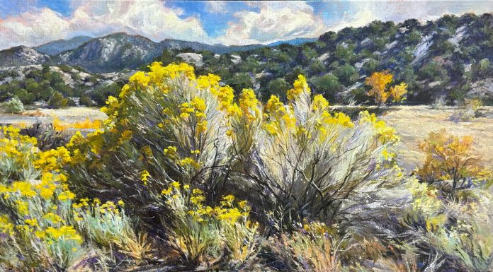 Daniel Mundy Fall Chamisa Near Taos western landscape oil painting New Mexico