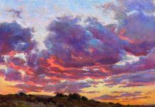 Daniel Mundy Monsoon Crimson Light sunset clouds western landscape oil painting