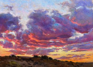 Daniel Mundy Monsoon Crimson Light sunset clouds western landscape oil painting