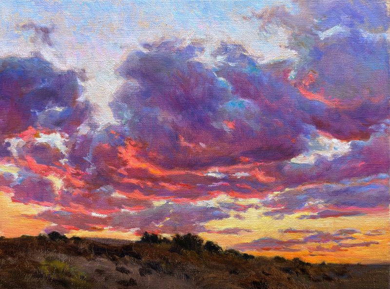 Daniel Mundy Monsoon Crimson Light sunset clouds western landscape oil painting