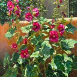Daniel Mundy Santa Fe Garden Hollyhocks flowers floral gardening landscape oil painting