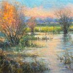 Daniel Mundy Yolo Marsh Sunrise water lake river tributary marsh western landscape oil painting Yolo Bypass Wildlife Area California