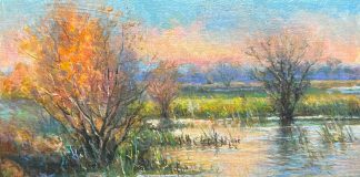 Daniel Mundy Yolo Marsh Sunrise water lake river tributary marsh western landscape oil painting Yolo Bypass Wildlife Area California