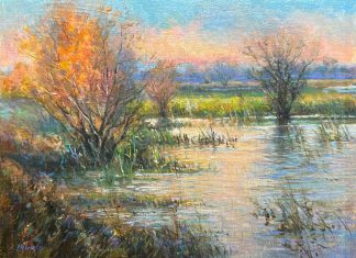 Daniel Mundy Yolo Marsh Sunrise water lake river tributary marsh western landscape oil painting Yolo Bypass Wildlife Area California
