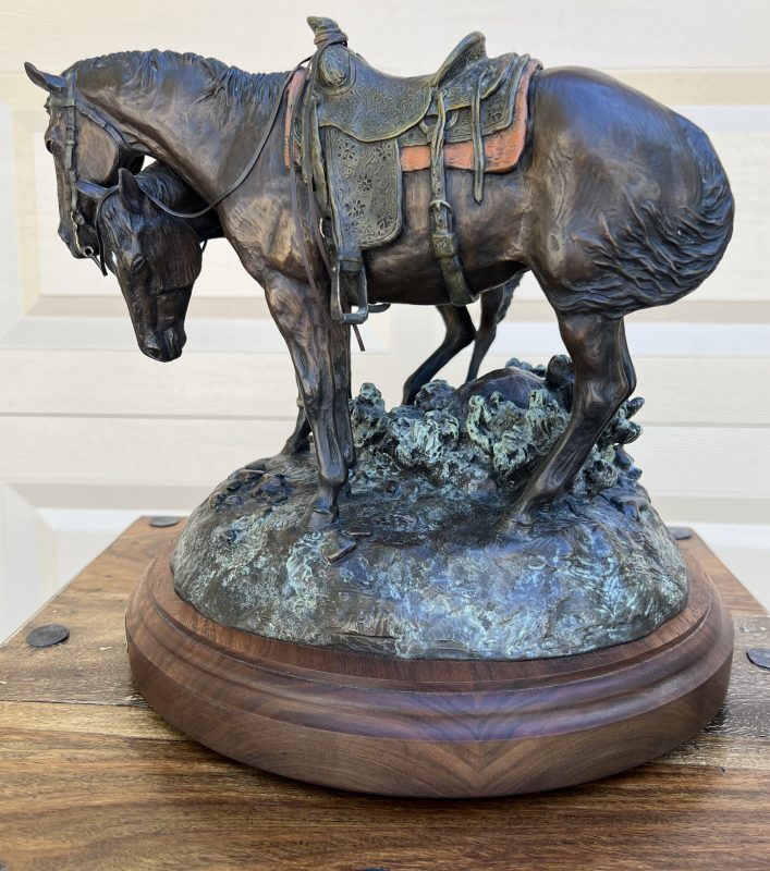 Ron Stewart Dog Tired horses equine western bronze sculpture heard dog side