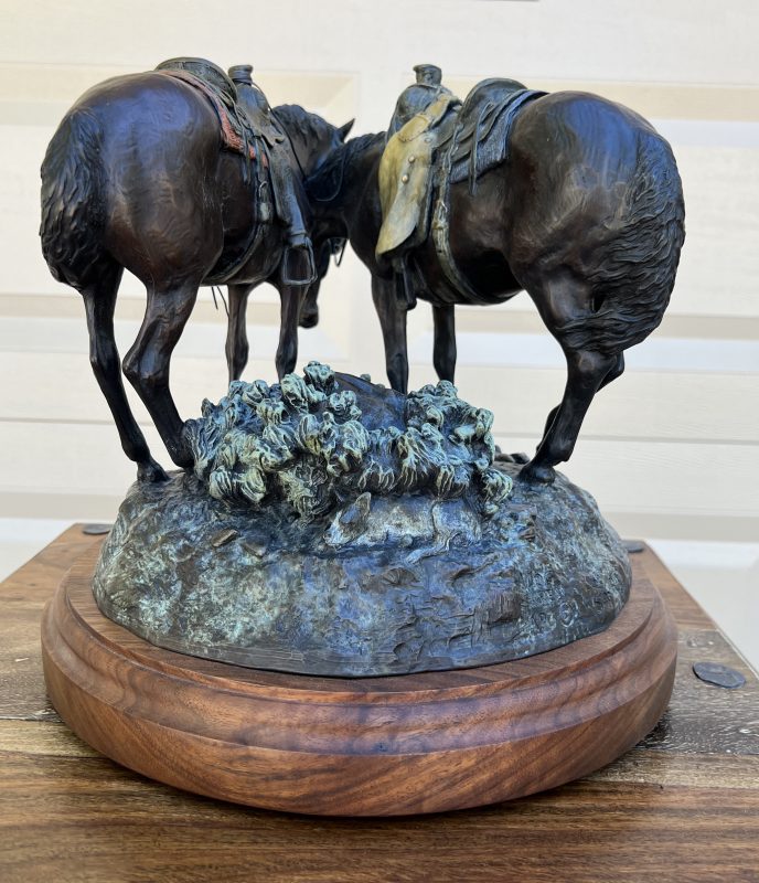 Ron Stewart Dog Tired horses equine western bronze sculpture heard dog back