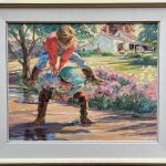 Corinne Hartley Leap Frog boys playing flowers impressionist impressionistic figure figurative oil painting framed