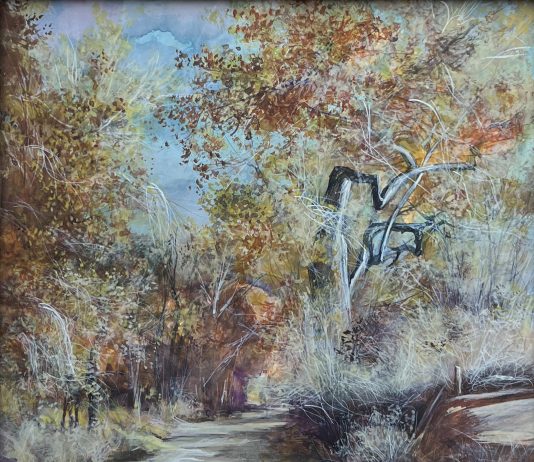Jackson Hensley Autumn path forest trees landscape watercolor painting
