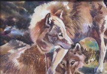 Raleigh Kinney Playmates wolf wolves wildlife watercolor painting