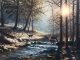 Dennis Schmidt Out of the shadows deer elk wildlife oil painting brook river stream forest wilderness