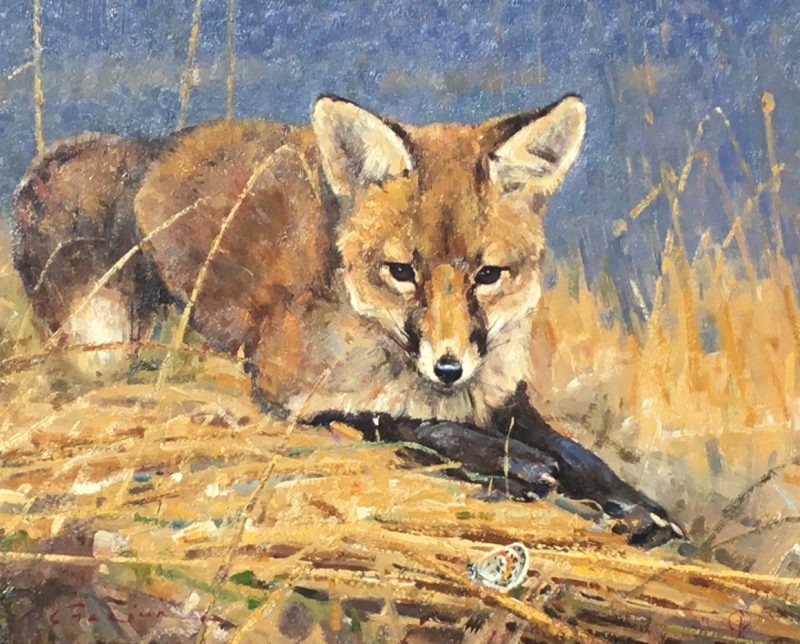 Luke Frazier The Attentive One fox butterfly wildlife oil painting